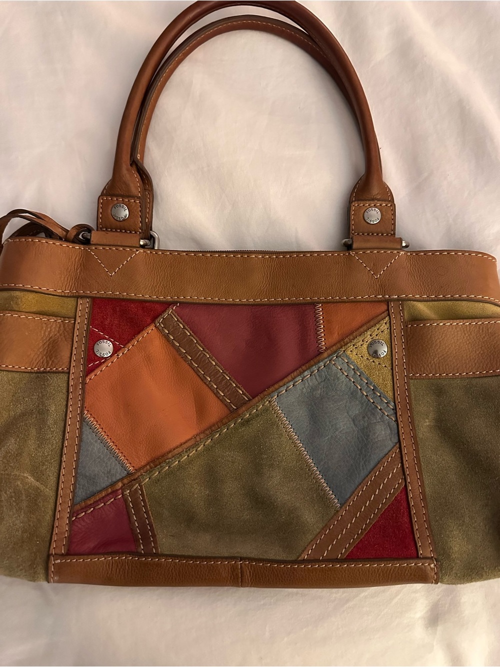 Fossil Multicolor Leather & Suede Patchwork Handbag / Satchel